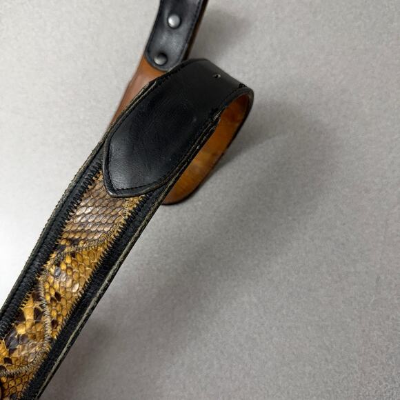 Vtg Nocona Anaconda Snake Leather Belt 32 Mens Black Tan Buckle Western Cowboy - Picture 4 of 10